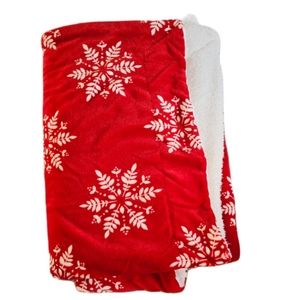Snowflake Fleece Sherpa Blanket red white soft comfy